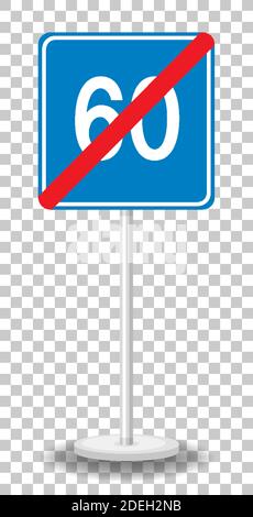 Blaue Mindestgeschwindigkeit Grenze 60 Straßenschild mit Stand isoliert Auf transparenter Hintergrunddarstellung Stock Vektor