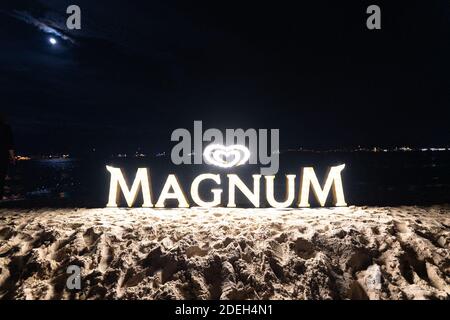Ein Blick auf den Magnum Strand während der 72. filmfestspiele von cannes in Cannes, Frankreich, 19. Mai 2019. Foto über ABACAPRESS.COM Stockfoto