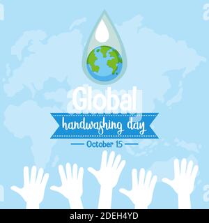 Global Hand Washing Day Logo mit Händen und Kartenhintergrund Abbildung Stock Vektor