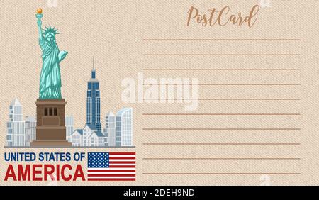 Leere Vintage-Postkarte mit Denkmal der Freiheitsstatue Von New York Illustration Stock Vektor