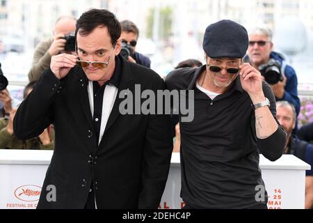Regisseur Quentin Tarantino und Brad Pitt besuchen am 22. Mai 2019 in Cannes, Frankreich, die Fotozelle für einmal in Hollywood während der 72. Internationalen Filmfestspiele von Cannes.Foto: David Niviere/ABACAPRESS.COM Stockfoto