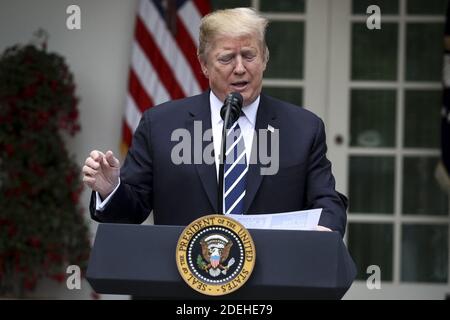 Präsident Donald Trump spricht am 22. Mai 2019 im Rosengarten des Weißen Hauses in Washington, DC, USA. Foto von Oliver Contreras/Pool/ABACAPRESS.COM Stockfoto