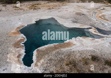 Die Blue Star Spring ist eine ruhige clearwater heiße Quelle im Upper Geyser Basin des Yellowstone National Park in Wyoming, USA. Stockfoto