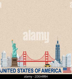 Leere Vintage-Postkarte mit Denkmal der Freiheitsstatue Von New York Illustration Stock Vektor