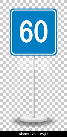 Blaue Mindestgeschwindigkeit Grenze 60 Straßenschild mit Stand isoliert Auf transparenter Hintergrunddarstellung Stock Vektor