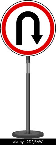 U-Turn-Schild mit Standfuß isoliert auf weißem Hintergrund Abbildung Stock Vektor