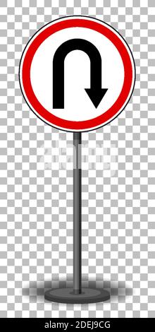 U-Turn-Schild mit Standfuß isoliert auf transparentem Hintergrund Abbildung Stock Vektor