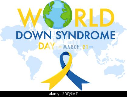 World Down Syndrom am 21. März mit gelb - blau Abbildung mit Bandschild Stock Vektor