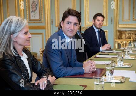 Der kanadische Premierminister Justin Trudeau nimmt am 7. Juni 2019 an einem Treffen mit dem französischen Präsidenten Emmanuel Macron im Elysée-Palast in Paris Teil. Foto von Pierre Villard/Pool/ABACAPRESS.COM Stockfoto