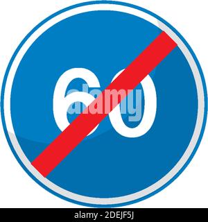 Blaue Mindestgeschwindigkeit Grenze 60 Straßenschild isoliert auf weiß Hintergrunddarstellung Stock Vektor