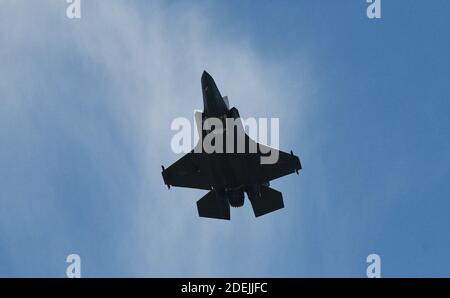 Ein F-35-Kampfflugzeug fliegt am 12. Juni 2019 in Washington DC über das Weiße Haus, als US-Präsident Donald Trump am 12. Juni 2019 in Washington, DC mit dem polnischen Präsidenten Andrzej Duda im Weißen Haus zusammentreffen.Foto: Olivier Douliery/ABACAPRESS.COM Stockfoto