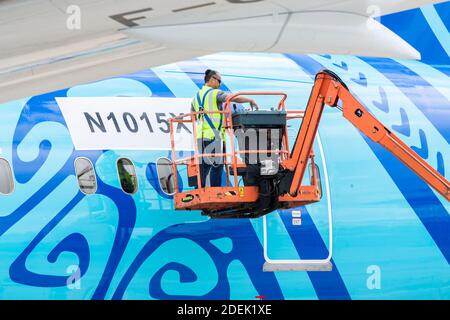 Neue boeing 787-900 für Air Tahiti Nui, Lieferung in wenigen Tagen, taufte: Bora Bora auf der internationalen Flugschau 53e am 16. Juni 2019 im Flughafen Bourget bei Paris, Frankreich. Foto von Thomas Arnoux/ABACAPRESS.COM Stockfoto