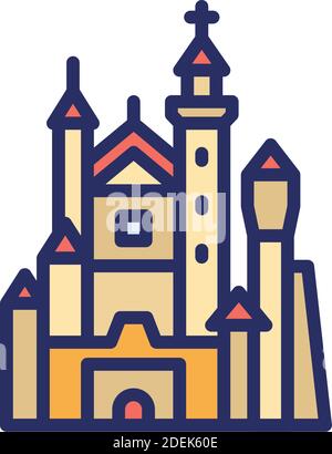 Neuschwanstein, Bayern, Deutschland, Schloss voll editierbare Vektor-Icons Stock Vektor