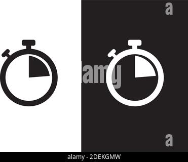 Zeitstopwatch-Symbol in weiß und schwarz. Isolierte Vektordarstellung Stock Vektor