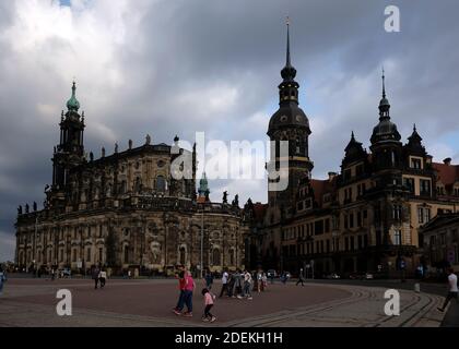 Historisches Zentrum in der Dresdner Altstadt mit Turm Genannt Hausmannsturm Stock Foto Stockfoto