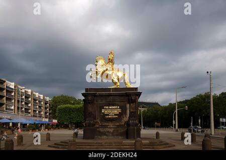 Die Goldener Reiter (Goldener Reiter) in Dresden, Sachsen. Deutschland. Stockfoto