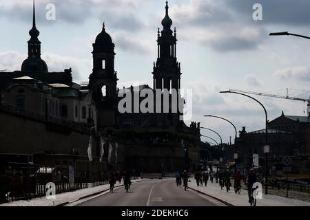 Historisches Zentrum in der Dresdner Altstadt mit dem Hausmannsturm Stockfoto