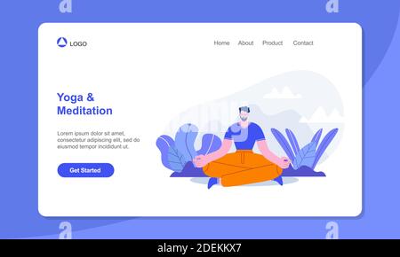 Yoga-Zielseite. Mann meditiert in Lotus Pose, Outdoor Yoga, gesunder Lebensstil, Entspannung emotionales Gleichgewicht Stock Vektor