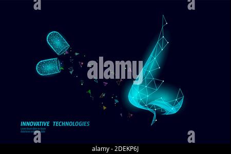 Rhinitis Nase low poly . Behandlung Medizin Coryza. Apotheke laufende Nase Spray. Polygonale Design Banner Vorlage Vektor-Illustration Stock Vektor