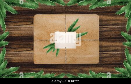 Helle Weihnachtsdekorationen auf einer strukturierten Holzoberfläche Stockfoto