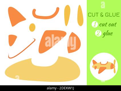Papierebene ausschneiden und kleben. Farbe Papier schneiden Anwendung Spiel. Pädagogisches Spiel für Vorschulkinder. Arbeitsblatt zur DIY-Aktivität. Stock Vektor