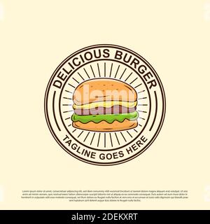 Delicious Burger Shop Logo Abzeichen Design Vektor Illustrationen, am besten für Fast Food Logo Bild Stock Vektor