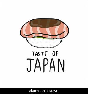 Lachs Sushi Geschmack von Japan Cartoon-Vektor-Illustration Stock Vektor