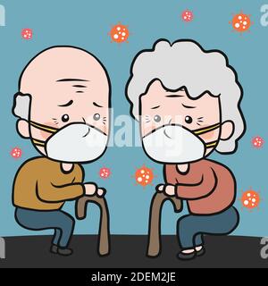 Alte Menschen tragen Schutzmaske zum Schutz Virus in der Air Cartoon Vektorgrafik Stock Vektor