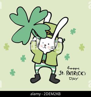 Happy St. Patrick's Day weißen Kaninchen Cartoon Vektor Illustration Stock Vektor