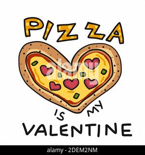 Pizza ist mein Valentinstag, Pizza mit Herz Cartoon-Vektor-Illustration Stock Vektor