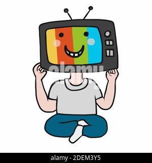 TV Kopf Mann Lächeln Gesicht Cartoon Vektor Illustration Stock Vektor
