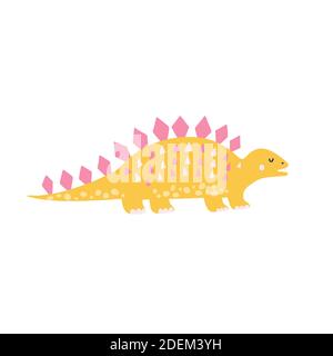 Süßes gelbes Stegosaurus im kindlichen Stil. Lustiges Dinosaurier-Muster Stock Vektor