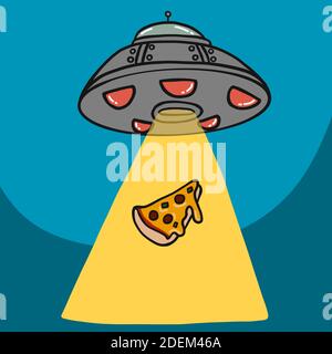 UFO entführen Stück Pizza Cartoon Vektor Illustration Stock Vektor