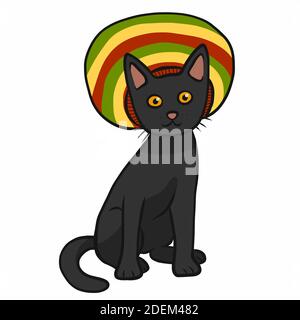 Schwarze Katze tragen bunte Vintage Hut Cartoon Vektor Illustration Stock Vektor