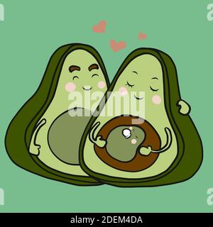 Avocado Familie, Papa Mama und Baby Cartoon Vektor Illustration Stock Vektor