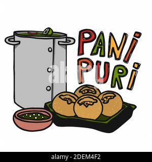 Pani Puri (indisches Essen) Karikatur Vektor Illustration Stock Vektor