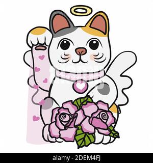 Lucky Katze (Maneki Neko) gott der Liebe Cartoon-Vektor-Illustration Stock Vektor