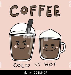 Kaffee Tasse heiß und kalt Cartoon Vektor Illustration Doodle Stil Stock Vektor