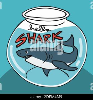 Hallo Hai in Glas Schüssel Cartoon Vektor Illustration Stock Vektor
