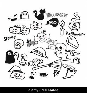 Halloween Cartoon Doodle Set Vektor Illustration Stock Vektor