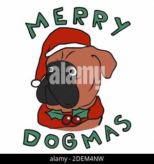 Frohe Dogmen, Boxer Hund tragen Weihnachtsmann Hut Cartoon Vektor Illustration Stock Vektor