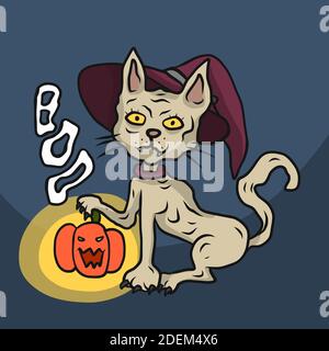 Halloween Sphinx Katze Hexe Cartoon Vektor Illustration Stock Vektor
