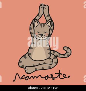 Namaste tabby Katze spielen Yoga Cartoon Vektor Illustration Stock Vektor