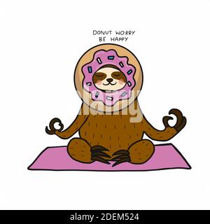 Faultier tragen Donut Kopf, Donut Sorge glücklich sein Cartoon Vektor Illustration Stock Vektor