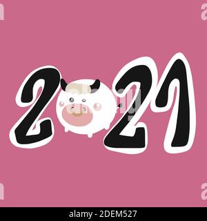 2021 Kuh Jahr Cartoon Vektor Illustration Stock Vektor