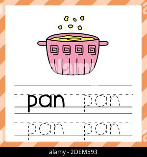 Ablaufverfolgungsarbeitsblatt mit dem Wort - Schwenken. Phonisches Lernmaterial oder Flashcard Stock Vektor