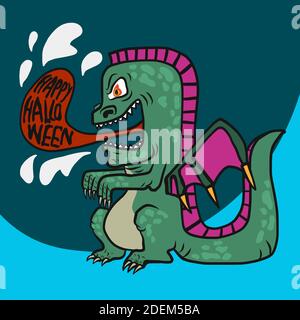 Godzilla Drachen Monster Halloween Cartoon Vektor Illustration Stock Vektor