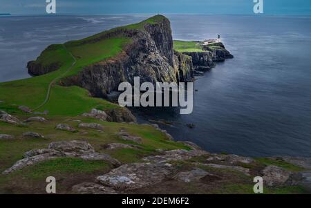 Landschaftlich Point Leuchtturm, Isle Of Skye Highland, Schottland. Stockfoto
