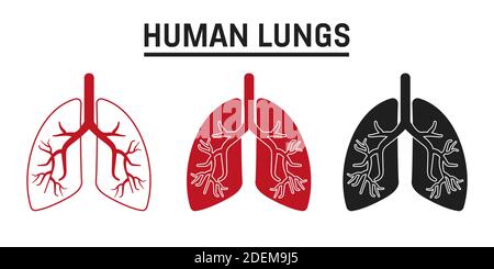 Menschliche Lungen. Satz von Symbolen und medizinischen Symbolen, menschliche Lunge mit abstrakter Struktur Stock Vektor