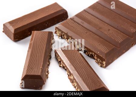 Schokoladenturron Nougat mit Puffreis für Weihnachten isoliert auf Weißer Hintergrund Stockfoto